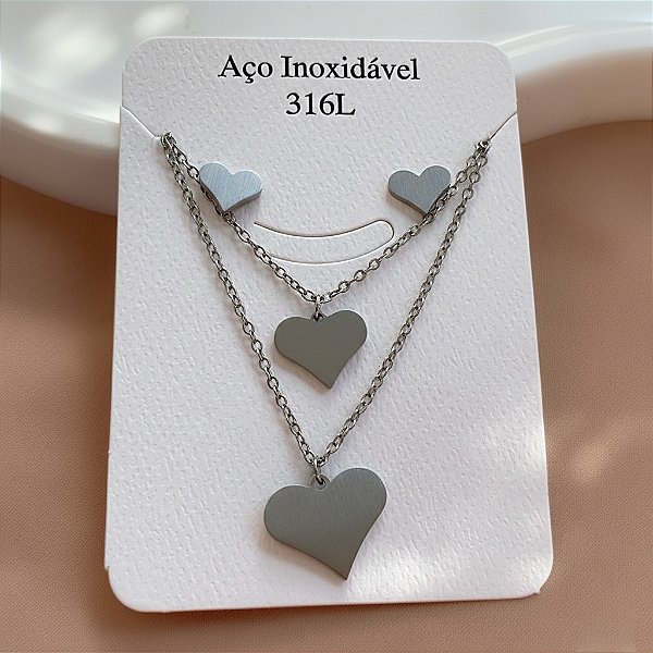COLAR E BRINCO KIT CORAÇÕES LISOS CLÁSSICOS AÇO 316L⭐️