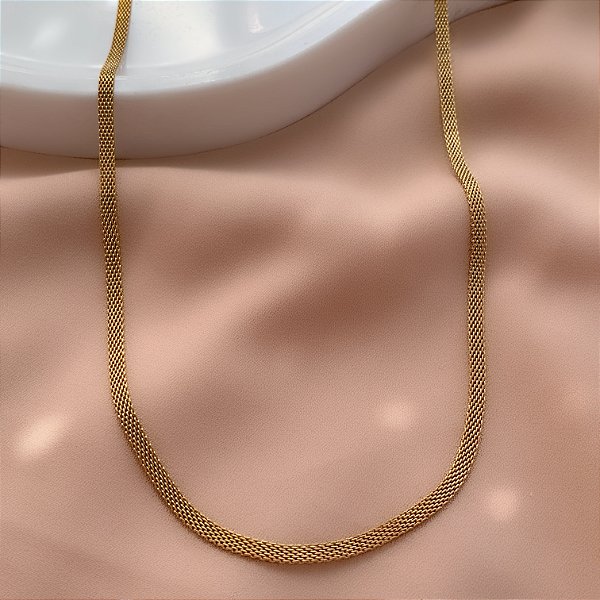 COLAR CORRENTE MALHA 2MM COM 60CM SEM EXTENSOR DOURADO AÇO 316L⭐️