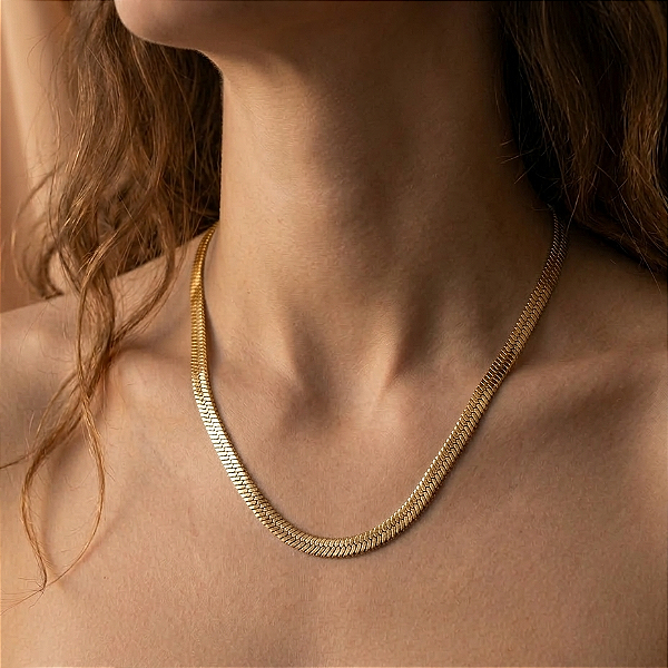 COLAR CORRENTE FITA GROSSA 6MM DOURADO AÇO 316L⭐️