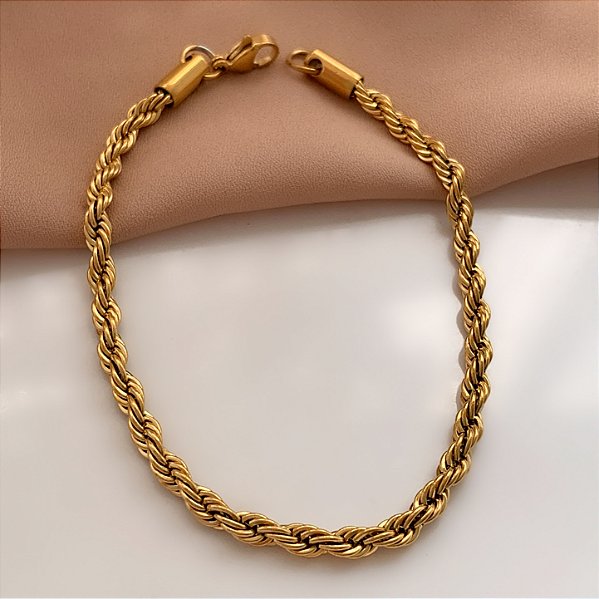 PULSEIRA CORRENTE CORDÃO BAIANO 3MM SEM EXTENSOR DOURADO AÇO 316L⭐️