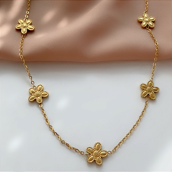 COLAR MARGARIDAS DOURADO AÇO 316L⭐️