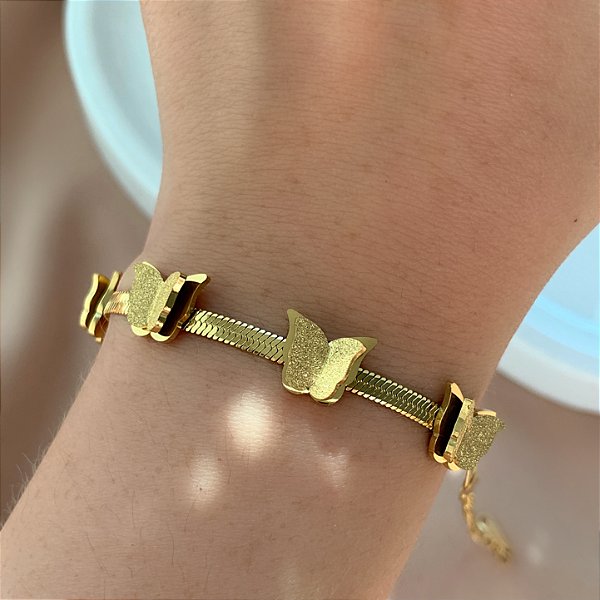 PULSEIRA BORBOLETAS MINI TEXTURIZADAS DOURADO AÇO 316L⭐️