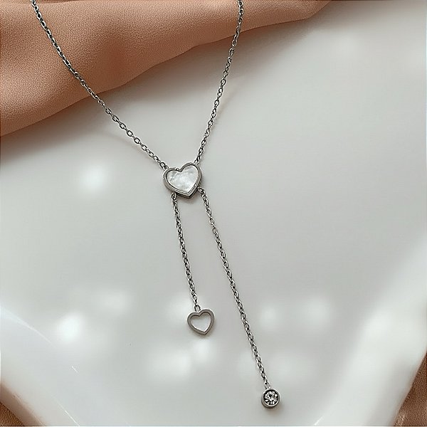 COLAR GRAVATINHA CORAÇÃO RESINADO PONTA DUPLA AÇO 316L⭐️