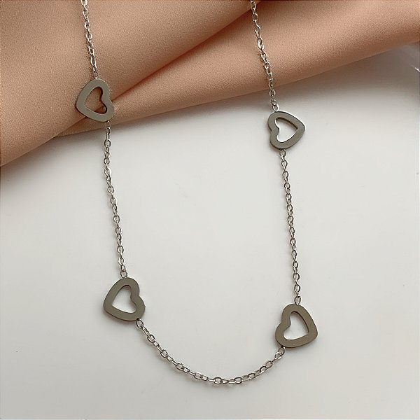 COLAR CORAÇÕES LISOS VAZADOS AÇO 316L⭐️