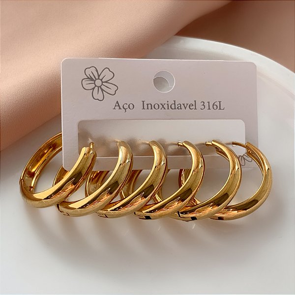 BRINCO KIT ARGOLAS BOLEADAS IGUAIS M DOURADO AÇO 316L⭐️