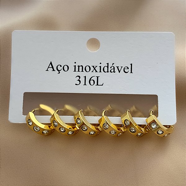 BRINCO KIT ARGOLINHAS FIO ACHATADO ZIRCÔNIAS DOURADO AÇO 316L⭐️