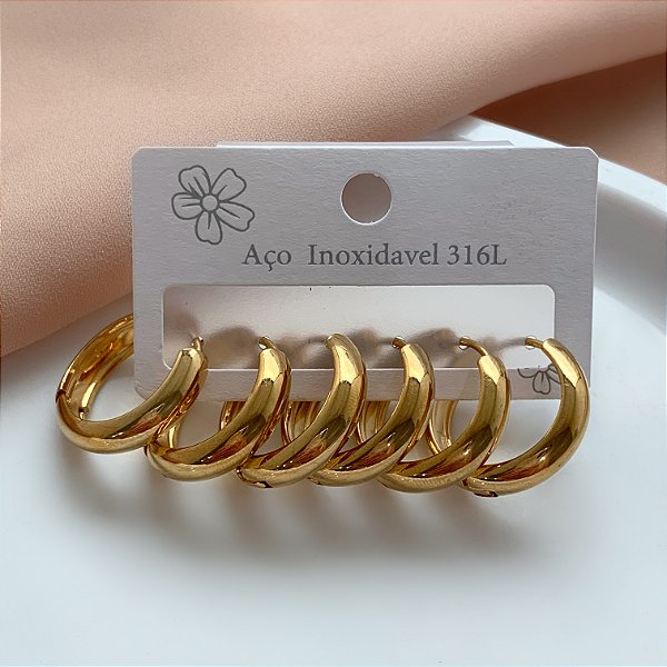BRINCO KIT ARGOLAS BOLEADAS IGUAIS P DOURADO AÇO 316L⭐️