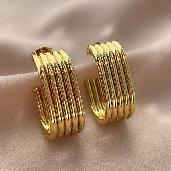 BRINCO ARGOLA OVAL 5 FIOS DOURADO AÇO 316L⭐️