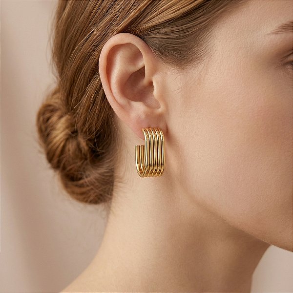 BRINCO ARGOLA OVAL 5 FIOS DOURADO AÇO 316L⭐️