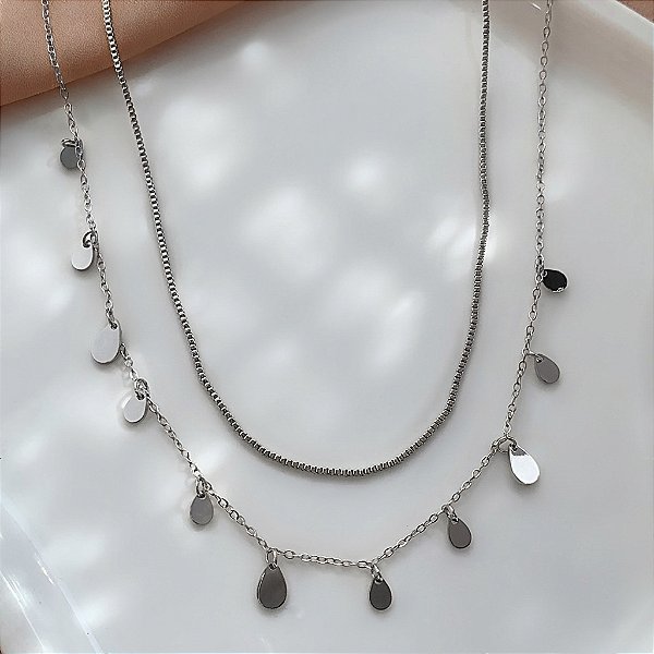 COLAR DUPLO MEDALHAS DE GOTAS AÇO 316L⭐️