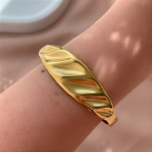 PULSEIRA / BRACELETE FIO ACHATADO CAVAS RASAS DOURADO AÇO 316L⭐️