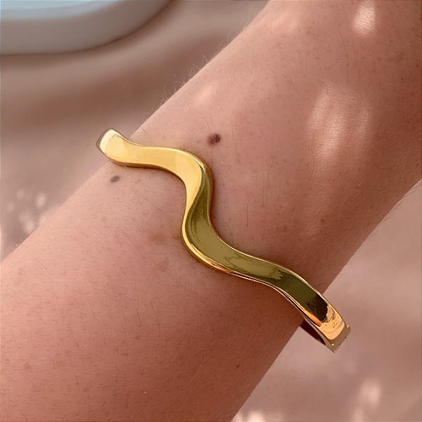 PULSEIRA / BRACELETE ONDA DOURADO AÇO 316L⭐️