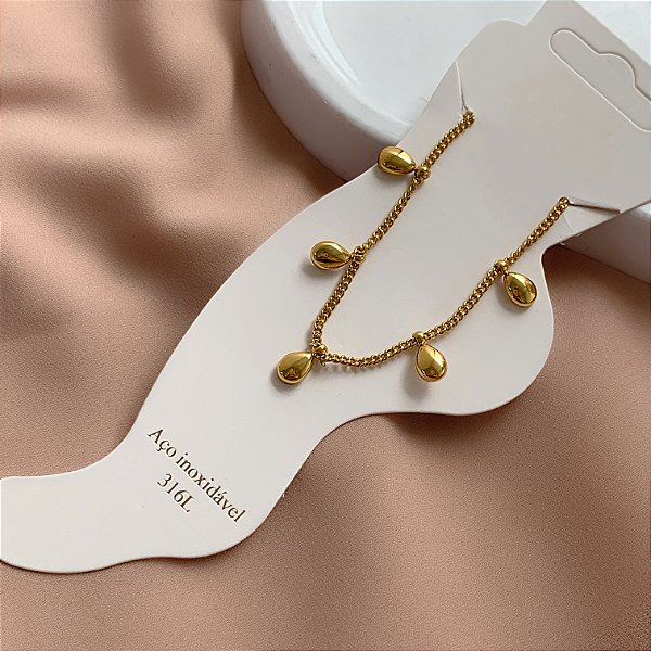 TORNOZELEIRA PINGENTES GOTAS BOLEADAS DOURADA AÇO 316L⭐️