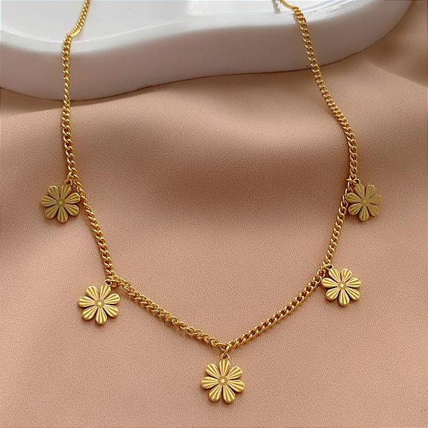 COLAR FLORES DELICADAS DOURADO AÇO 316L⭐️