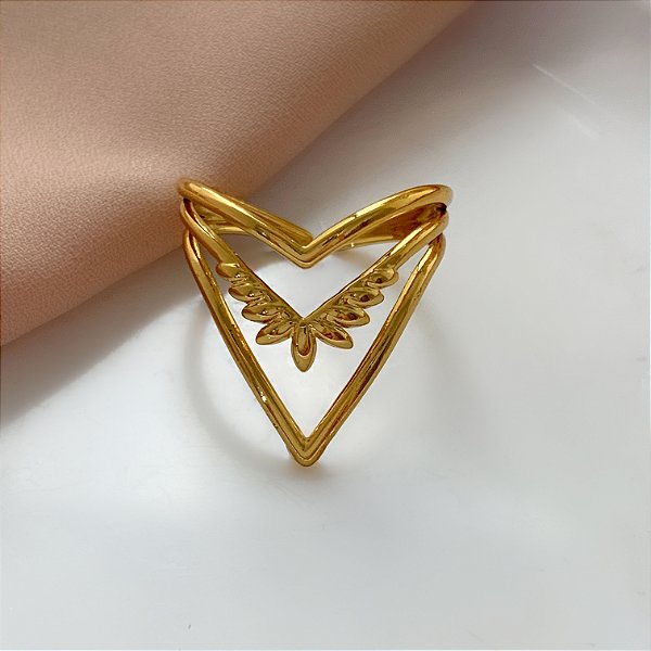 ANEL REGULÁVEL FIOS "V" MEIO RAMINHO DOURADO AÇO 316L⭐️