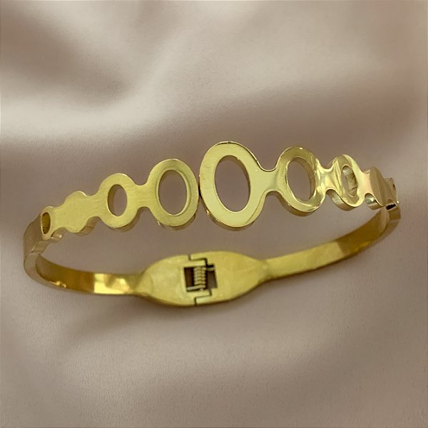 PULSEIRA / BRACELETE FILEIRA FORMATOS OVAIS VAZADOS DOURADO AÇO 316L⭐️