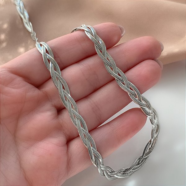 COLAR CORRENTE COBRA P TRANÇADA AÇO 316L⭐️