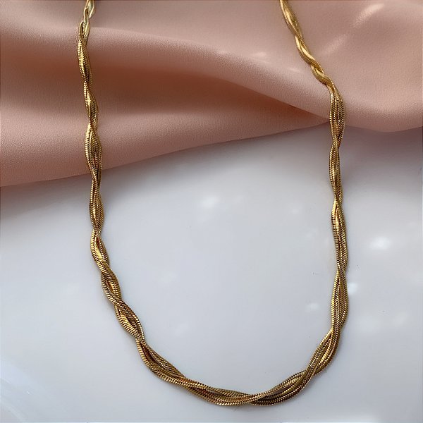 COLAR CORRENTE COBRA P ENTRELAÇADA DOURADA AÇO 316L⭐️