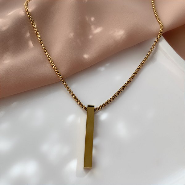 COLAR CORRENTE VENEZIANA PINGENTE PALITO 60CM DOURADO AÇO 316L⭐️