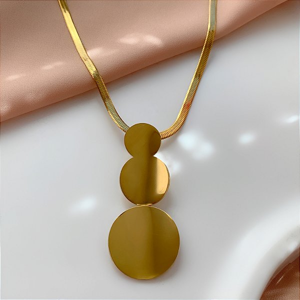 COLAR FITA FINA PINGENTES BOLINHAS LISAS DOURADO AÇO 316L⭐️