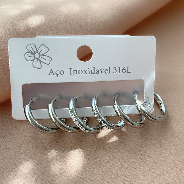 BRINCO KIT ARGOLINHAS FINAS STRASS AÇO 316L⭐️