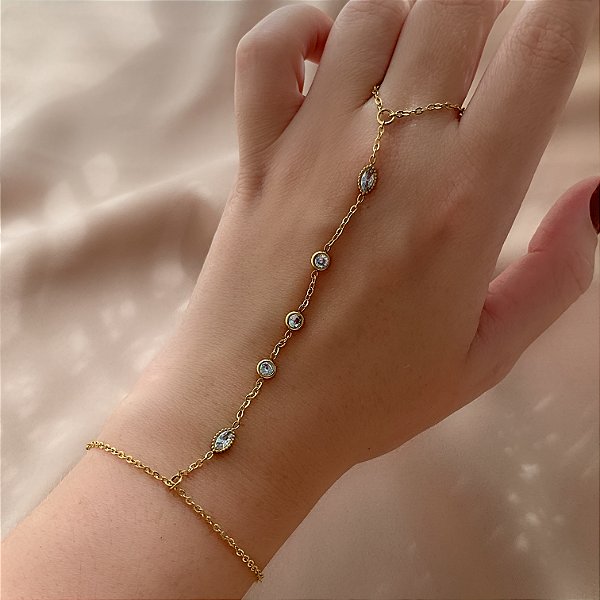 PULSEIRA COM ANEL JADE ZIRCÔNIAS DOURADO AÇO 316L⭐️