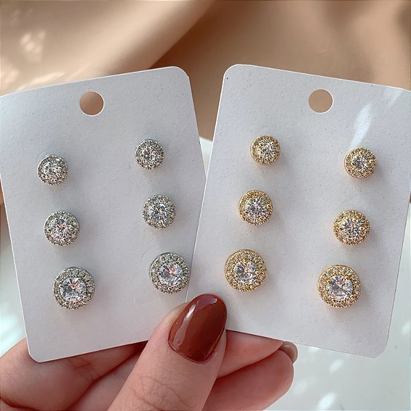 BRINCO KIT REDONDO CRAVEJADOS EM ZIRCÔNIAS BIJU