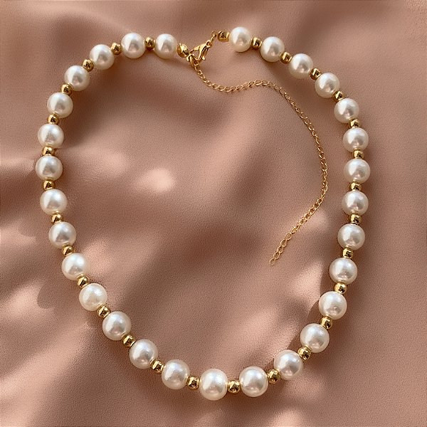 COLAR PÉROLAS E BOLINHAS FOLHEADO A OURO 18K⭐