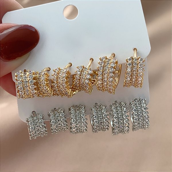 BRINCO KIT ARGOLAS CRAVEJADAS ZIRCÔNIAS CRIS BIJU