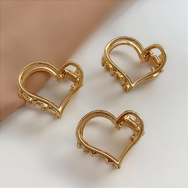 KIT MINI PRESILHAS CORAÇÃO METAL DOURADO BIJU