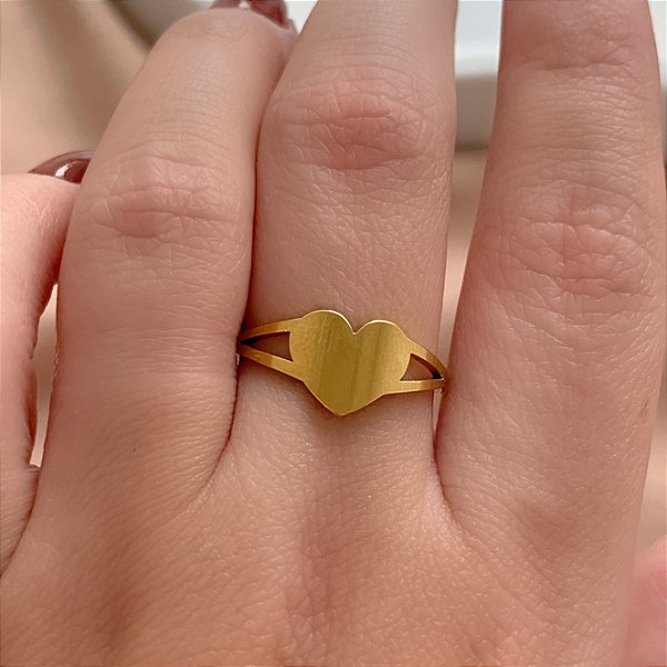 ANEL CORAÇÃO P LISO DOURADO AÇO 316L⭐️