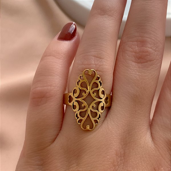 ANEL ARABESCO VAZADOS DOURADO AÇO 316L⭐️