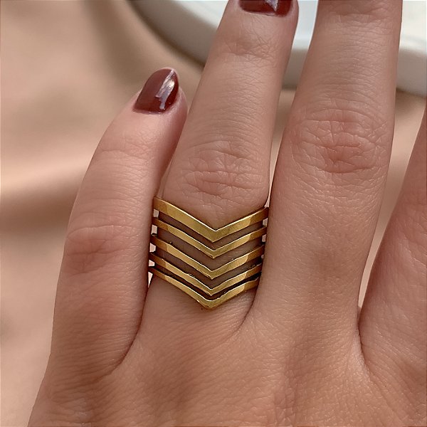 ANEL 5 FIOS PONTIAGUDOS DOURADO AÇO 316L⭐️