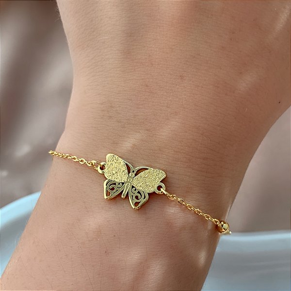 PULSEIRA CORRENTE BOLINHAS E BORBOLETA DETALHADA DOURADO AÇO 316L⭐️