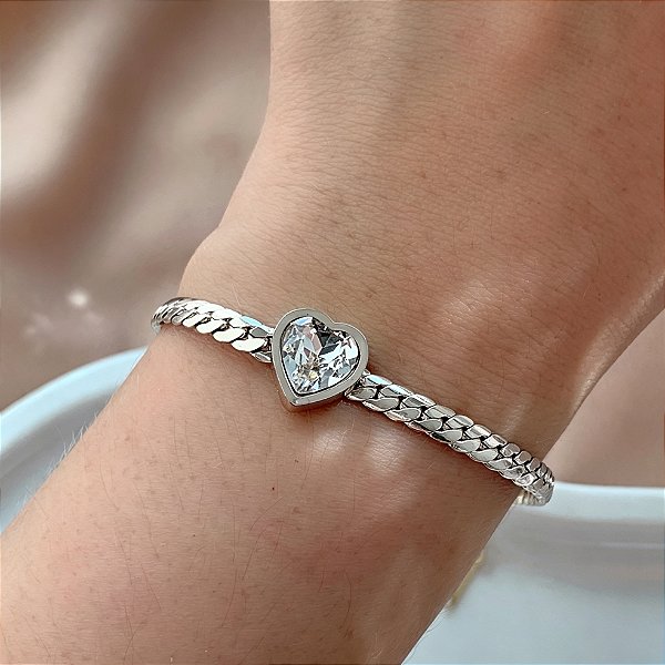 PULSEIRA CORRENTE DETALHADA COM CORAÇÃO ZIRCÔNIA AÇO 316L⭐️