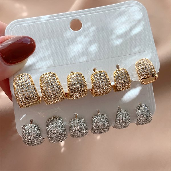 BRINCO KIT ARGOLAS CRAVEJADAS ZIRCÔNIAS DUDA BIJU