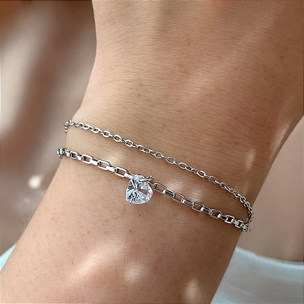 PULSEIRA CORRENTE DUPLA CORAÇÃO ZIRCÔNIA AÇO 316L⭐️