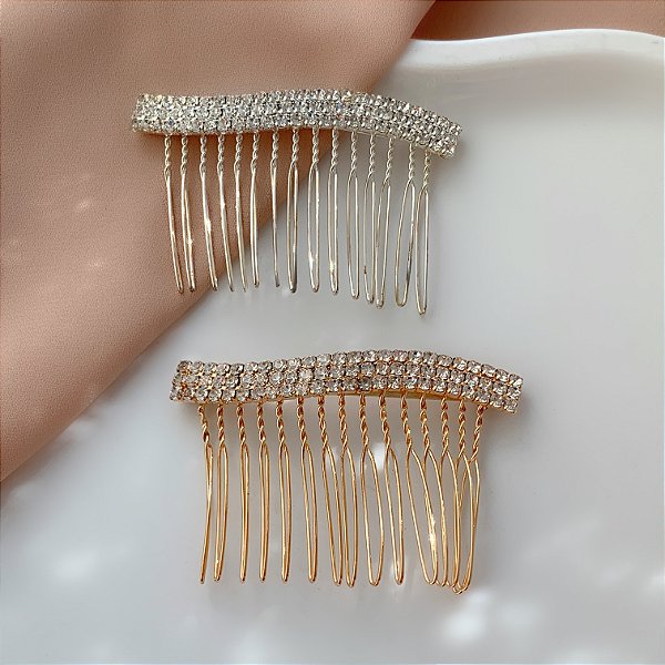 PRESILHA UNITÁRIA PENTE FILEIRAS DE STRASS BIJU