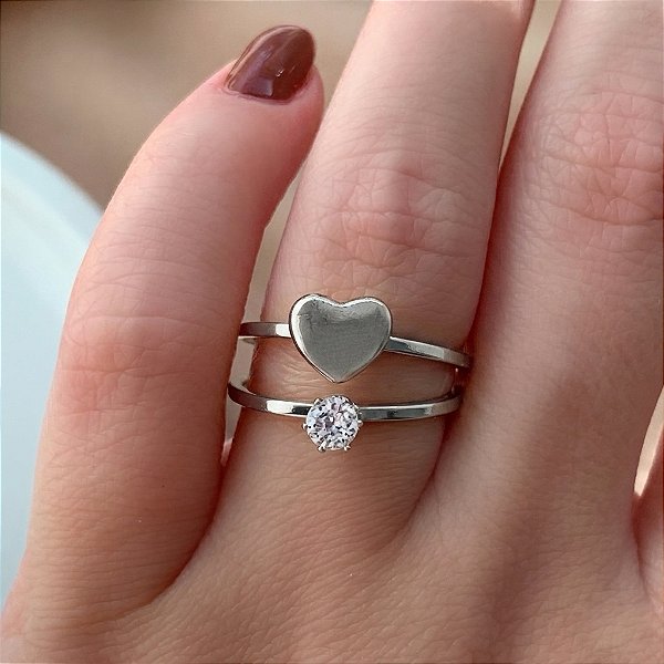 ANEL KIT SOLITÁRIO E CORAÇÃO AÇO 316L⭐️