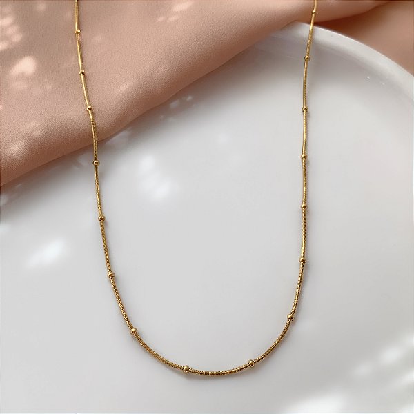 COLAR CORRENTE FINA BOLINHAS DOURADO AÇO 316L⭐️