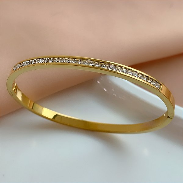 PULSEIRA/BRACELETE FIO ZIRCÔNIA QUADRADINHO DOURADO AÇO 316L⭐️