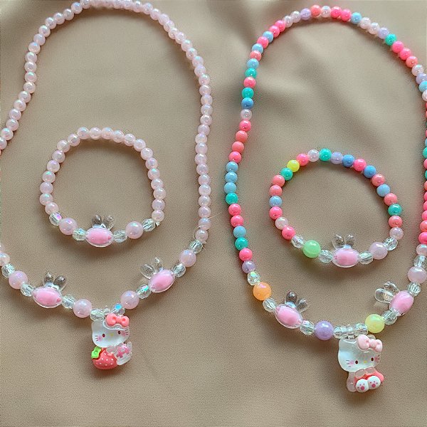 KIT DE COLAR E PULSEIRA MIÇANGAS GATINHA BIJU
