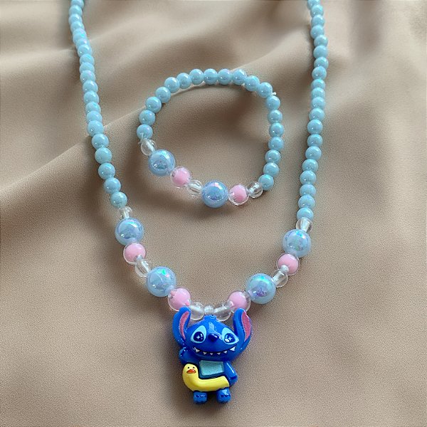 KIT DE COLAR E PULSEIRA DE MIÇANGAS STITCH BIJU