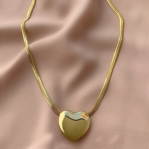 COLAR COBRA PINGENTE CORAÇÃO G LISO DOURADO AÇO 316L⭐️