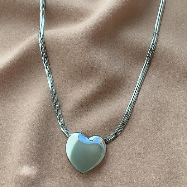 COLAR COBRA PINGENTE CORAÇÃO G LISO AÇO 316L⭐️