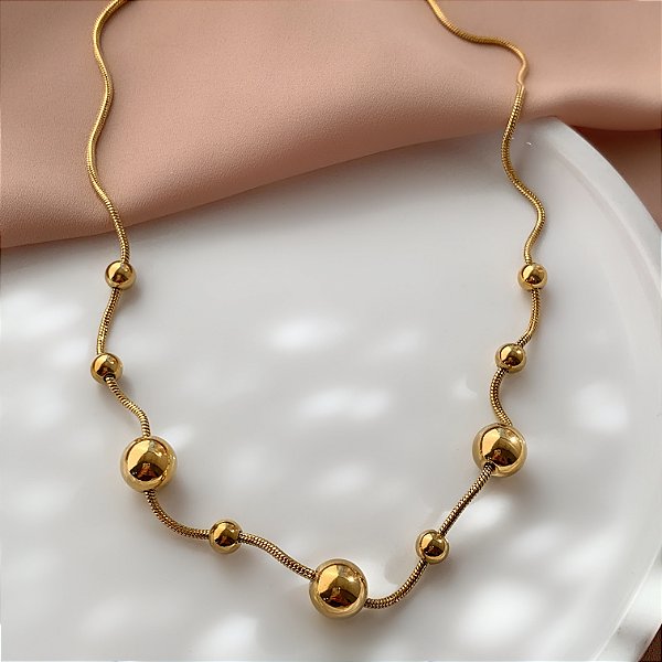 COLAR CORRENTE E ESFERAS DOURADO AÇO 316L⭐️