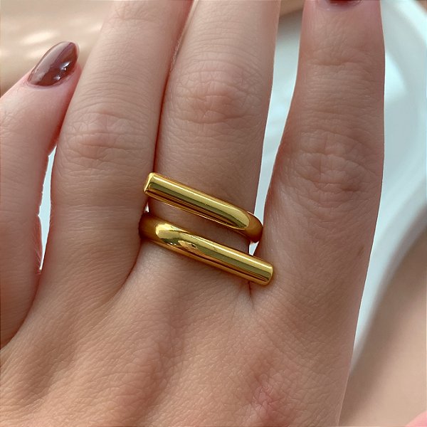 ANEL REGULÁVEL FIOS OPOSTOS DOURADO AÇO 316L⭐️