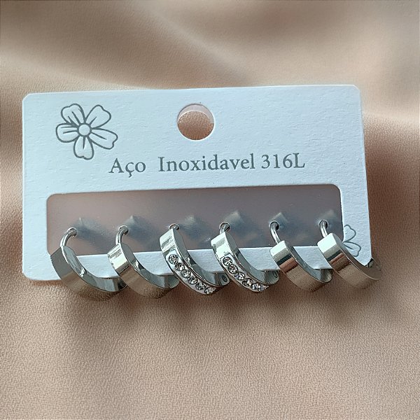 BRINCO KIT ARGOLINHAS FIO ACHATADO 1 COM ZIRCÔNIAS AÇO 316L⭐️