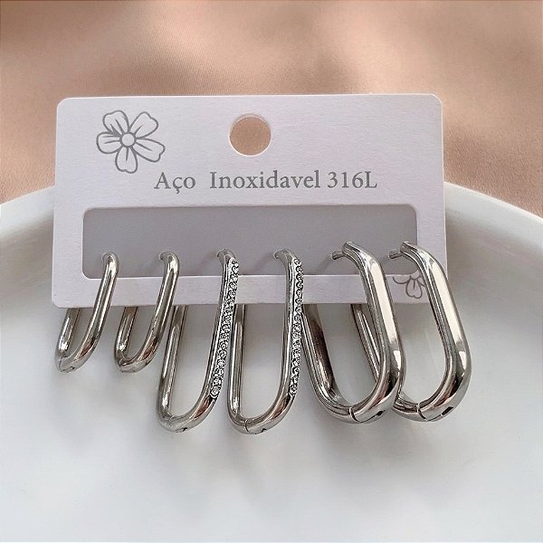 BRINCO KIT ARGOLINHAS FIO RETANGULAR LISAS E CRAVEJADAS AÇO 316L⭐️