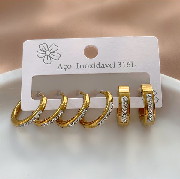 BRINCO KIT ARGOLINHAS FIO BOLEADAS CRAVEJADAS DOURADO AÇO 316L⭐️